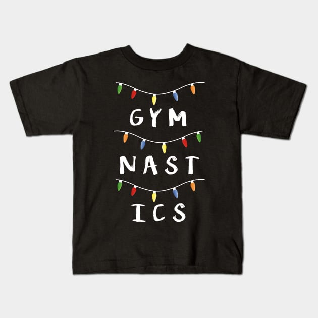 Gymnastics Christmas Lights Kids T-Shirt by jordynslefteyebrow